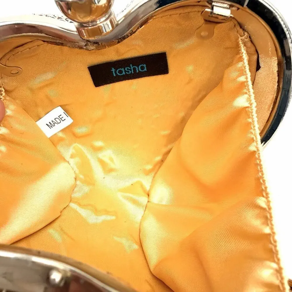 Heart Shaped Clutch Bag Gold Mesh Crossbody Small Evening Bag